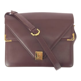 CARTIER Must Line Wine Red Bordeaux Gold Hardware Leather Shoulder Bag Pochette for Women