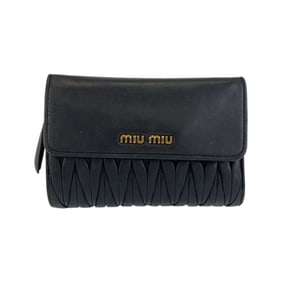 Miu Miu MIUMIU Matelasse Black Leather Folding Wallet with Gold Hardware, Compact for Women