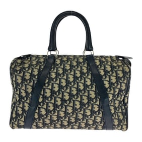 Christian Dior Dior Vintage Trotter Navy Ivory Canvas Handbag/Mini Boston Bag for Women with Silver