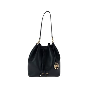 Michael Kors Julie Black Leather Shoulder Bag with Gold Hardware, 35SOGXEM2T, Women's