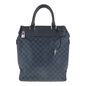LOUIS VUITTON Damier Cobalt Tote Bag, Greenwich Blue, Black with Silver Hardware, Leather, N41351,