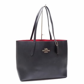 Coach Avenue Tote Bag, Women's, Black and Red Leather, F31535, Outlet