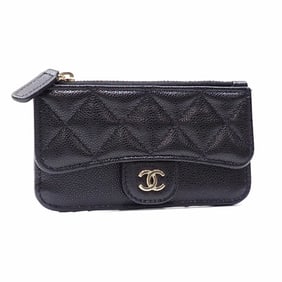 Chanel Matelasse Fragment Case, Women's, Black Caviar Leather, AP2570, Coin Purse with Coco Mark