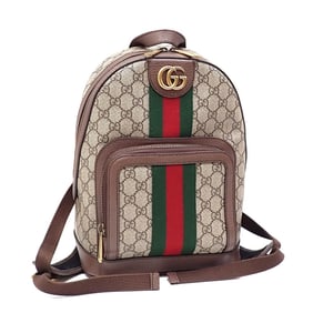 Gucci Ophidia Small Backpack, Men's, Beige, Brown, PVC, Leather, 547965, Daypack, GG Supreme