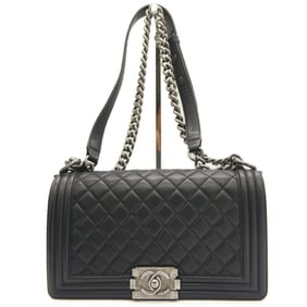 CHANEL Matelasse Boy Chanel Chain Shoulder Bag Lambskin Coco Mark Black A67086