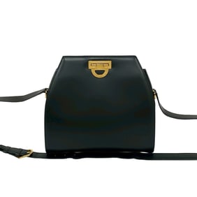 CELINE Logo Calf Leather Shoulder Bag/Pochette/Sacoche in Black 26339