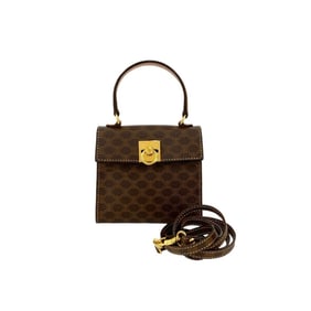 CELINE Macadam Logo Ring Leather 2-Way Mini Handbag/Shoulder Bag Brown 492-2