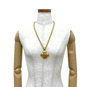 CHANEL Coco Mark Clover Motif Necklace Pendant Gold 173-9