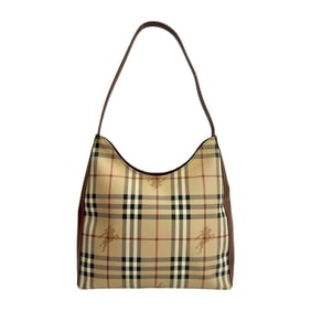 BURBERRY Nova Check Shadow Horse Leather Semi-Shoulder Tote Bag, Brown, 75756
