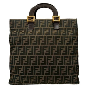 FENDI Zucca FF pattern canvas and leather handbag/tote bag in brown, khaki, black (18803)