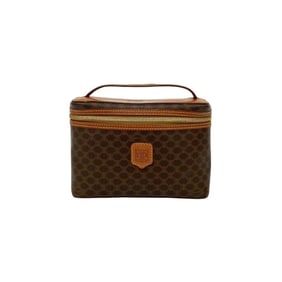 CELINE Macadam Blason Triomphe Leather Handbag/Vanity Bag/Pouch, Brown, 01677