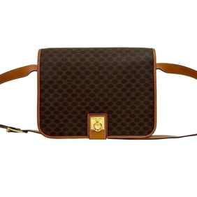 CELINE Macadam Blason Triomphe Print Logo Ring Hardware Leather Shoulder Bag Brown 84685