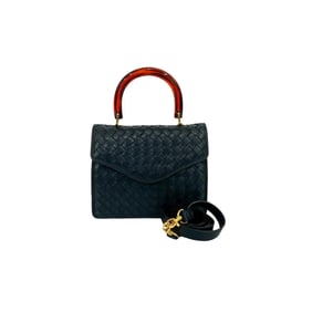 BOTTEGA VENETA Intrecciato Leather and Plastic 2-Way Handbag/Shoulder Bag, Navy, 12784