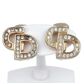 Christian Dior Dior CD logo earrings, gold plated with rhinestones, approximately 5g, logo, for
