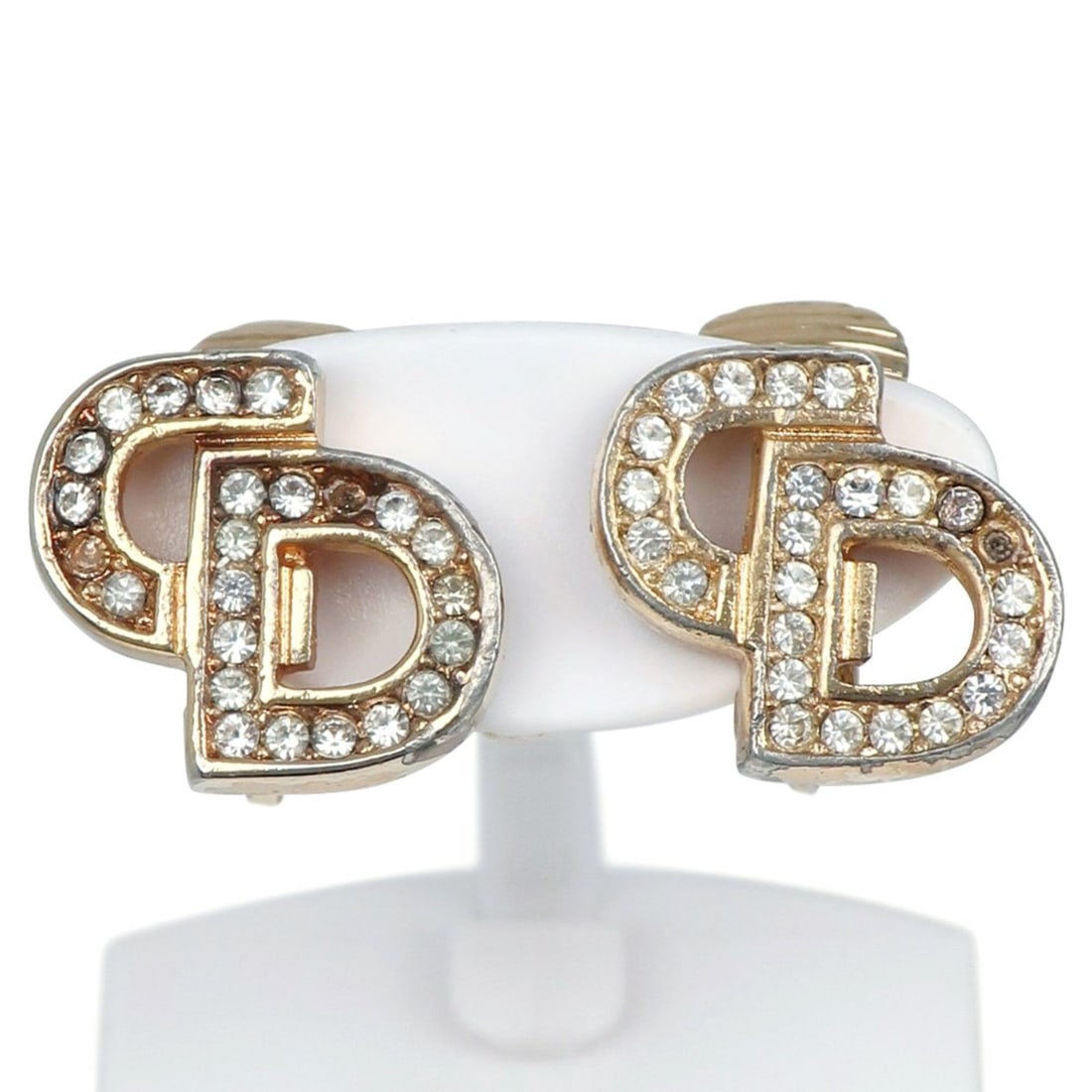 Christian Dior Dior CD logo earrings, gold plated with rhinestones, approximately 5g, logo, for