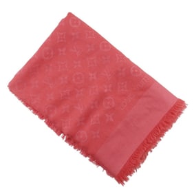 Louis Vuitton Monogram Shawl Stole 402336, Silk and Wool, Made in Italy, Red, Women's