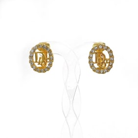Christian Dior Earrings GP/Rhinestone Gold Women's