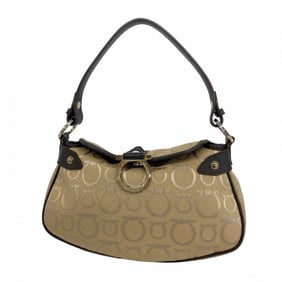 Salvatore Ferragamo Gancini Canvas Handbag in Beige, Brown, and Champagne for Women