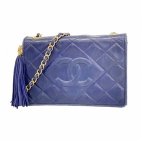 Chanel Shoulder Bag with Matelasse Chain Bag, Lambskin, Navy, Women's