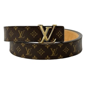 Louis Vuitton Monogram Belt for Women, Brand: Santur, LV Initials, Brown and Gold, M9781, Size 80,