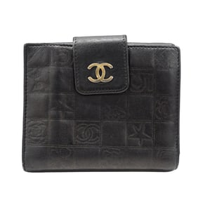 CHANEL Women's Icon Bifold Wallet in Black Lambskin with Gold Hardware, Compact