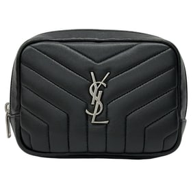 YSL quilted leather pouch, black and silver, Saint Laurent 504649, for women.