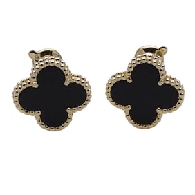 Van Cleef & Arpels Vintage Alhambra Earrings for Women, 750YG Onyx, Polished, Binaural Jewelry