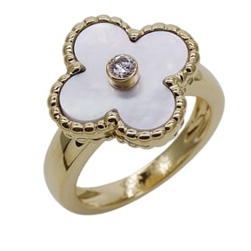 Van Cleef & Arpels Vintage Alhambra Ring, Women's, 750YG Mother-of-Pearl, Single Diamond, Yellow