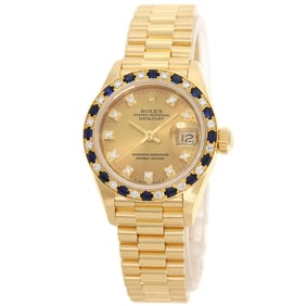 Rolex 69198SA Datejust Sapphire and Diamond Watch in 18K Yellow Gold with Diamonds Sapphires for
