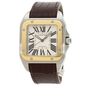 Cartier W20072X7 Santos 100 LM Men's Watch in Stainless Steel and Leather with 18K Yellow Gold