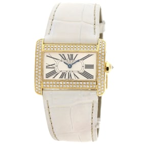Cartier WA301071 Mini Tank Divan Diamond Watch, 18K Yellow Gold, Leather, Diamonds, Men's