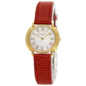 Christian Dior D58-121-2 Round Face Stainless Steel Leather Watch for Women