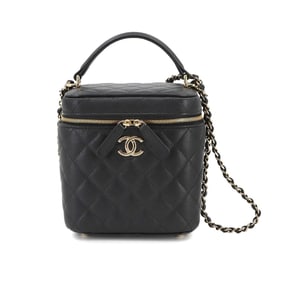 CHANEL Matelasse Vanity 2-Way Hand Chain Shoulder Bag in Black Caviar Skin (AS2362)