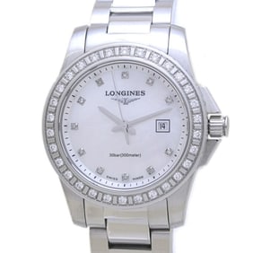 LONGINES Conquest L3.258.0.88.6 White Shell 11-Piece Diamond Bezel Women's Watch, Stainless Steel,