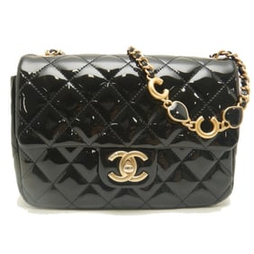 CHANEL Mini Matelasse Chain Shoulder Bag in Patent Leather, Black, Women's, 253349