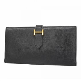 Hermes Hermès Bearn Long Wallet, Epsom Leather, Black, Size L Engraved, Women's