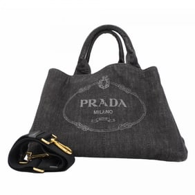 Prada Canapa Denim Tote Bag, Black, Women's
