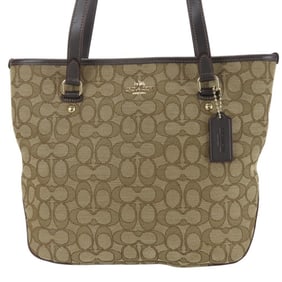 Coach Tote Bag F58282 Signature Canvas Leather Beige Brown Women's COACH