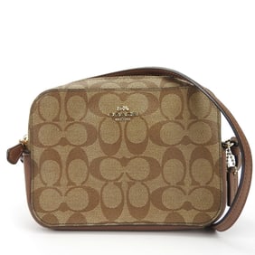 Coach 91677 Signature Coated Canvas and Leather Shoulder Bag in Brown, Mini Pochette, Women's