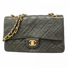 Chanel Matelasse Shoulder Bag with Double Flap and Chain, Lambskin, Black, Women's