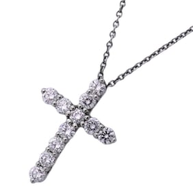 Tiffany Small Cross Necklace 11PD Pt950 Platinum Diamond Women's