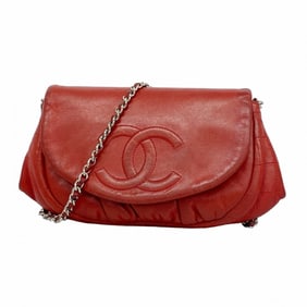 Chanel Matelasse Shoulder Wallet with Chain Bag, Lambskin, Red, Women's, P1752737