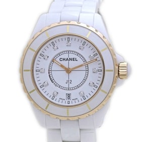CHANEL J12 White Ceramic Watch with 11 Diamonds and a PG Bezel (H2180) - Men's Watch, 18K Gold