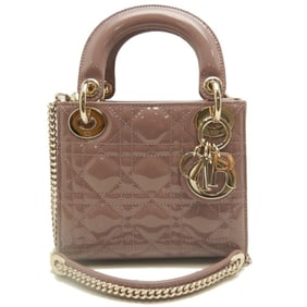 Christian Dior Dior Lady Mini Cannage M0505OWCB Handbag in Patent Leather, Pink Beige, Women's,