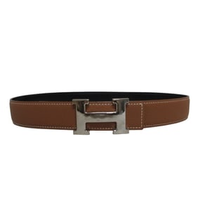 HERMES Constance reversible H-buckle box calf leather belt with F stamp, size 70, black and brown,