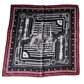 HERMES Carré 55 Cashmere and Silk Coaching Scarf, Black Bordeaux, Women's