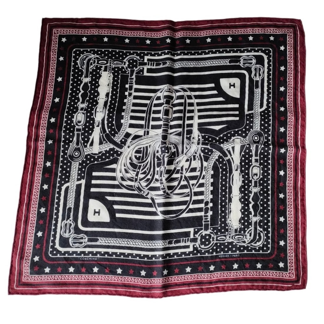 HERMES Carré 55 Cashmere and Silk Coaching Scarf, Black Bordeaux, Women's (1 of 11)