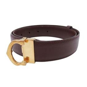 Cartier Must de Line Leather Belt, Gold, C Buckle, Eyelet Type, Bordeaux, Women's