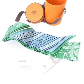 HERMES Apron d'Or Silk Twilly Scarf Green Women's