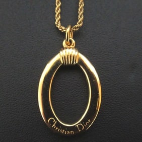 Christian Dior Oval Logo Necklace Pendant GP Gold Color Women's